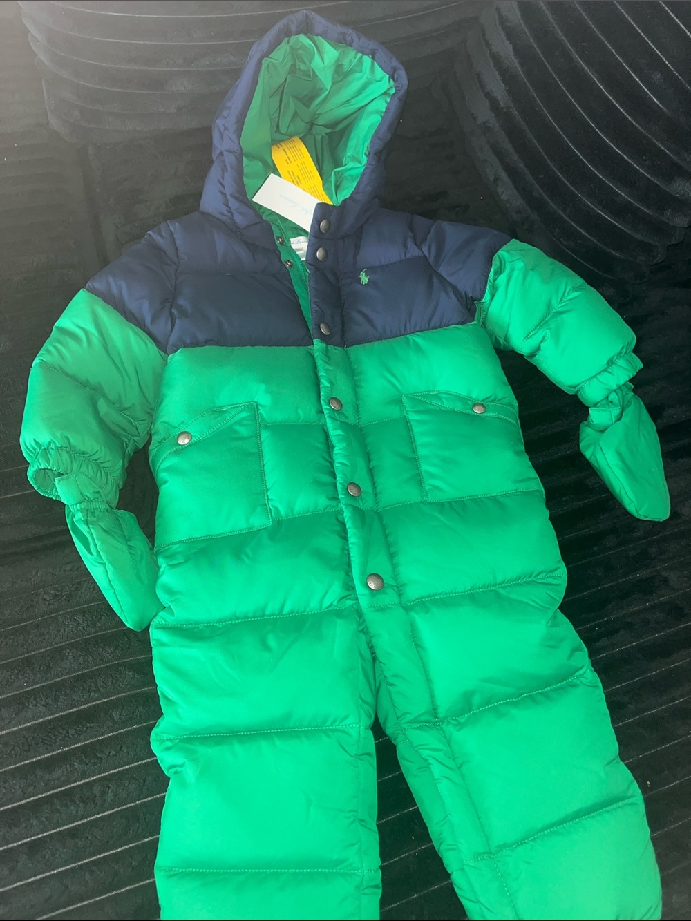 Polo Ralph Lauren Green & Navy Puffer Snowsuit One-Piece 18M